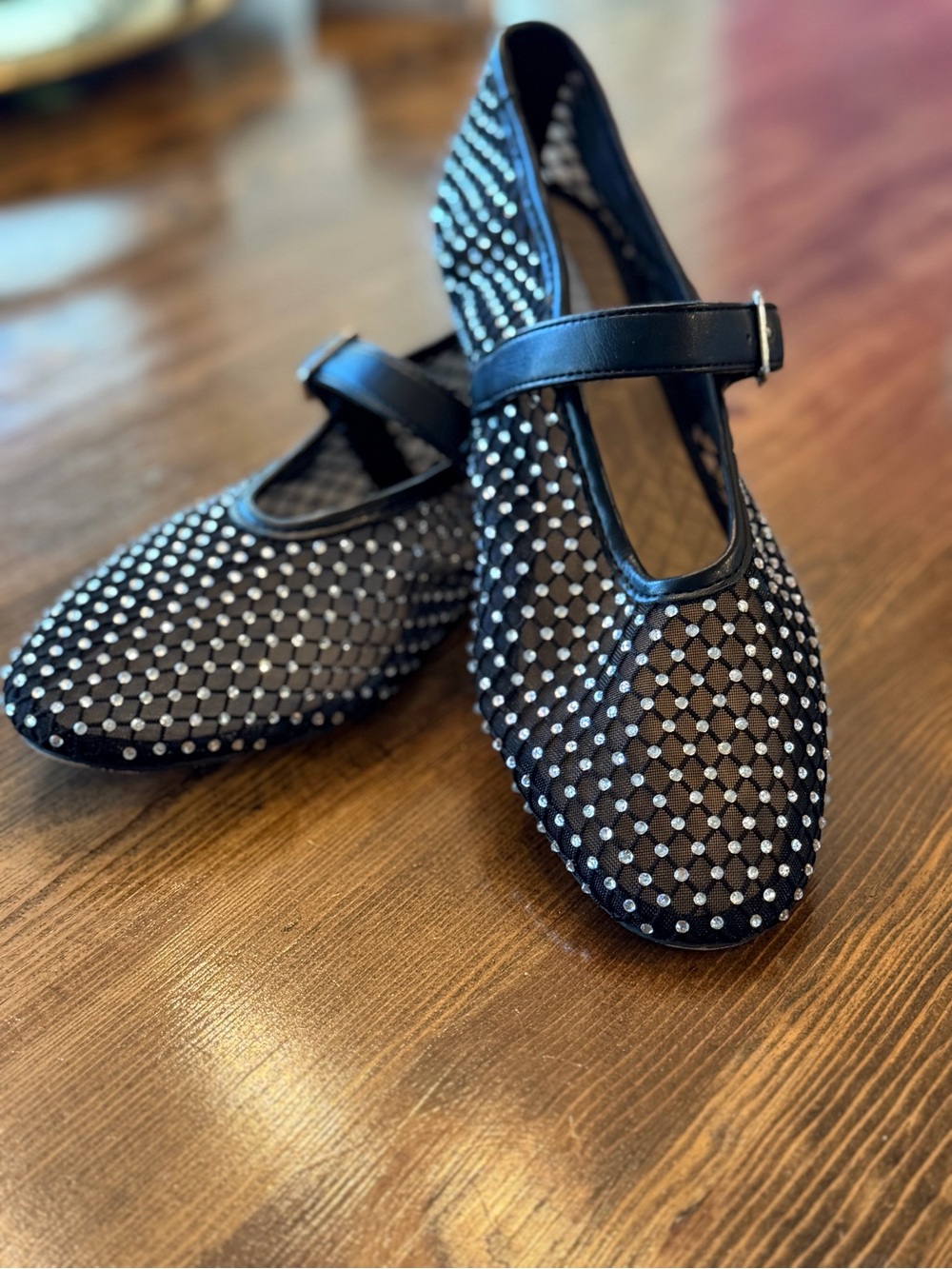 Steve Madden Black Mesh Mary Jane Flats with Silver Studs - Picture 3 of 4